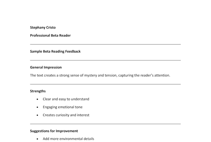 beta read your book and provide detailed feedback
